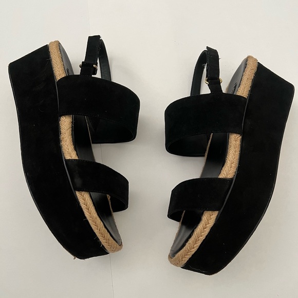 Black suede sling back platform with jute trim - Picture 3 of 12